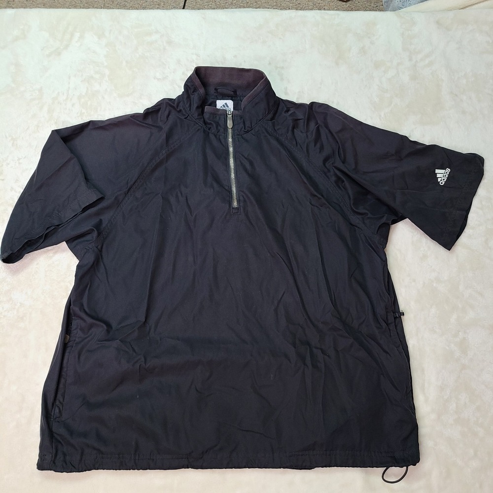 Adidas Jacket Mens Large Black Short Sleeve 1/4 Zip ClimaShell Golf Windbreaker